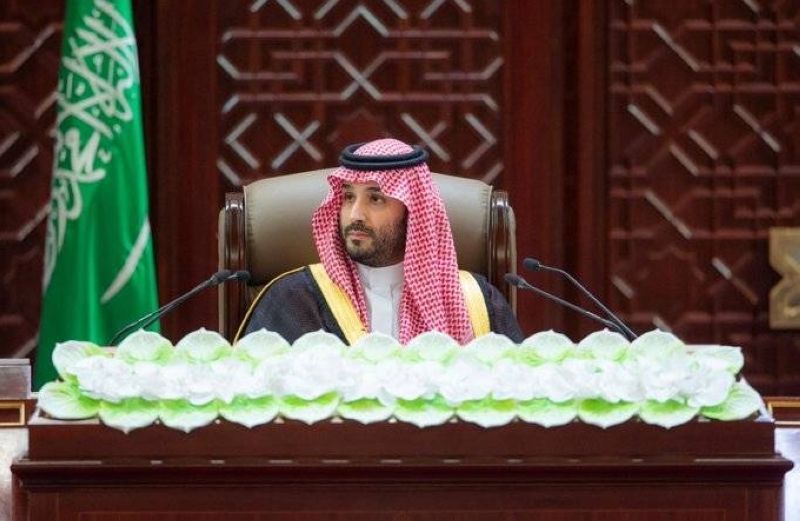 محمد بن سلمان يُلقي الخطاب الملكي السنوي في مجلس الشورى أمس (واس) 